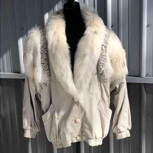 3/4 Length Leather / Rabbit Fur Coat